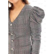 Négyzetrácsos puffos ujjú ruha